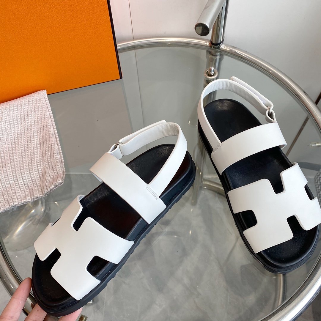 HERMES Genius Sandal White Leather