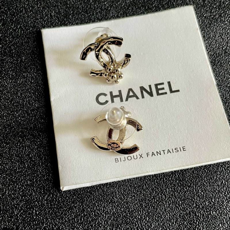 Chanel Gold-Tone Logo Stud Earrings with Pearl Accent
