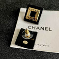 Chanel Black and Gold-Tone Square Stud Earrings