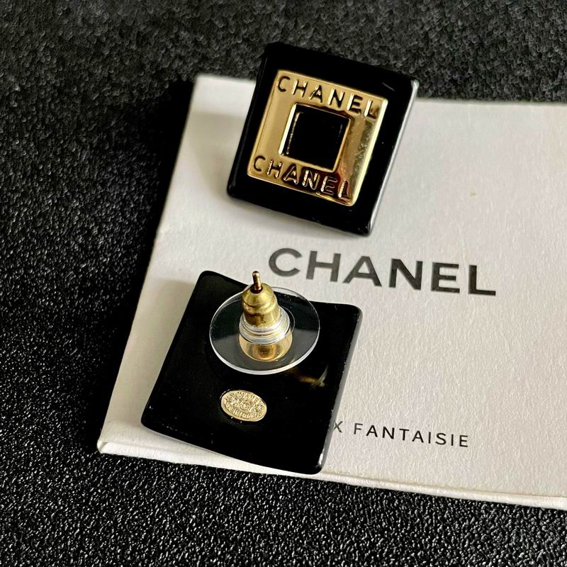 Chanel Black and Gold-Tone Square Stud Earrings