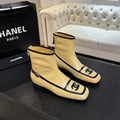 CHANEL Cream Contrast-Trim Ankle Boots