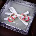 Dior CD Logo Earrings – Red Enamel & Gold-Tone