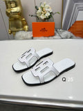 Hermes H-Strap Leather Slide Sandals – White