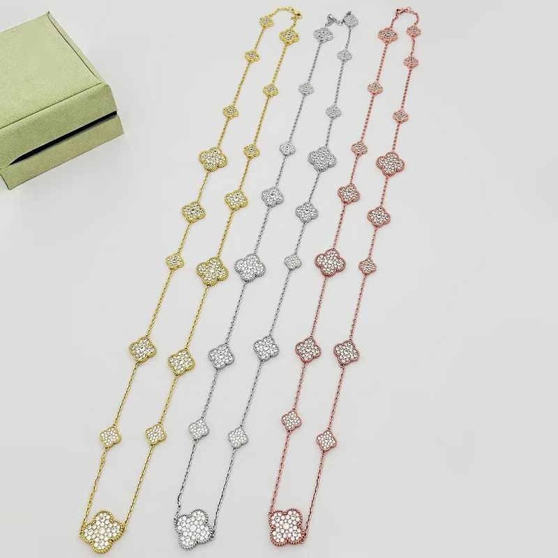 Van Cleef & Arpels Pavé Four-Leaf Motif Long Station Necklace