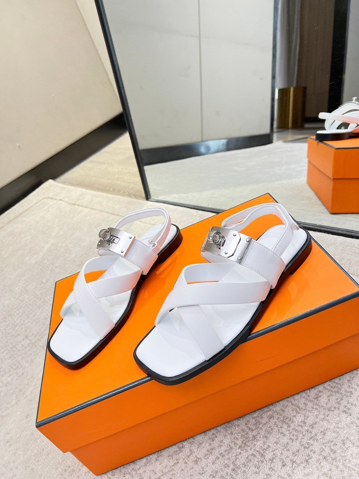 HERMES Ines sandal white calfskin